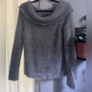 Fuzzy eyelash off-shoulder sweater